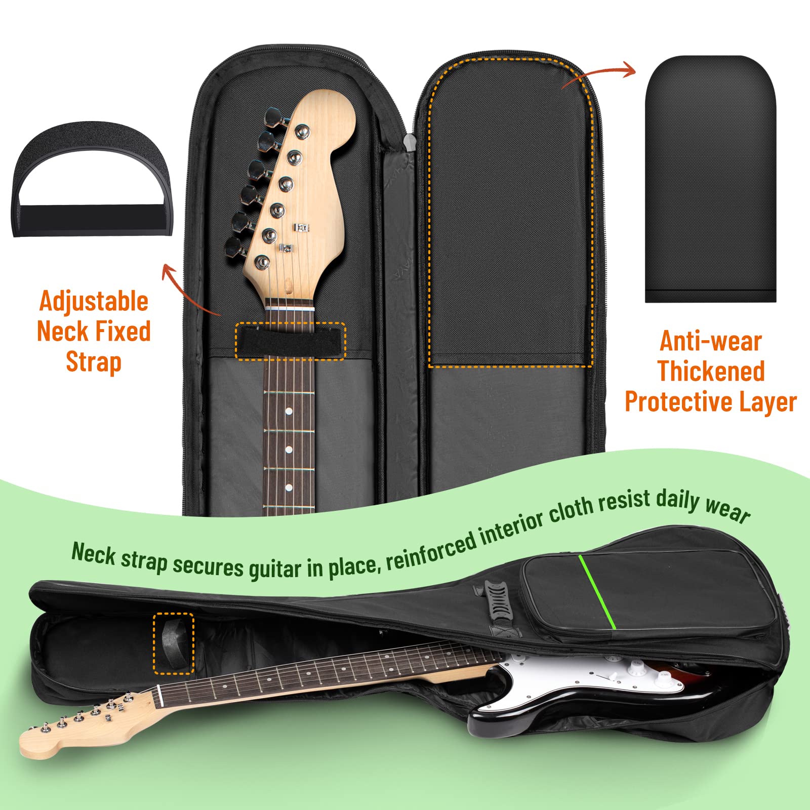 CAHAYA Electric Guitar Bag Gig Bag 0.3in Thick Padding Backpack Soft Electric Guitar Case Green CY0293